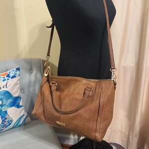 Tahari Brown  pebbled leather satchel handbag